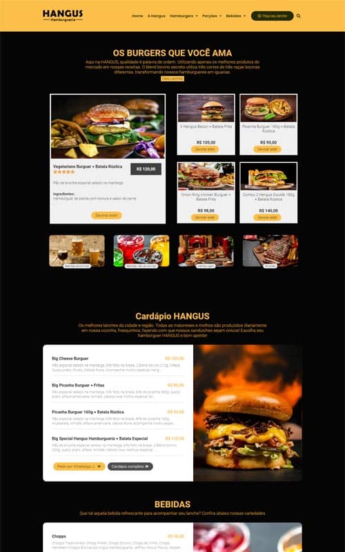 Modelo de Site com Catálogo para Hamburguerias, Pizzarias, Food Trucks e Hot Dogs