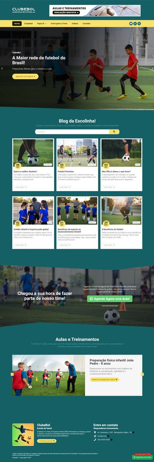 Modelo de site para escolinhas de futebol e futsal