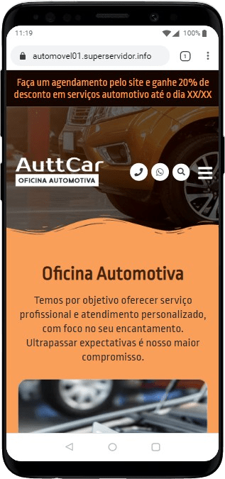 Modelo de site para oficinas mecânicas automotivas, mecânicos autônomos e loja de autopeças