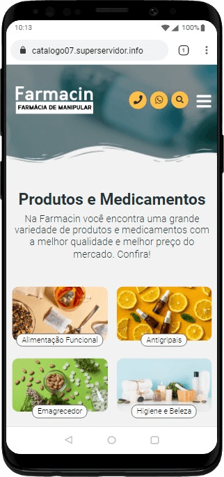 Modelo de Site com Catálogo para farmácias de manipulação e drogarias